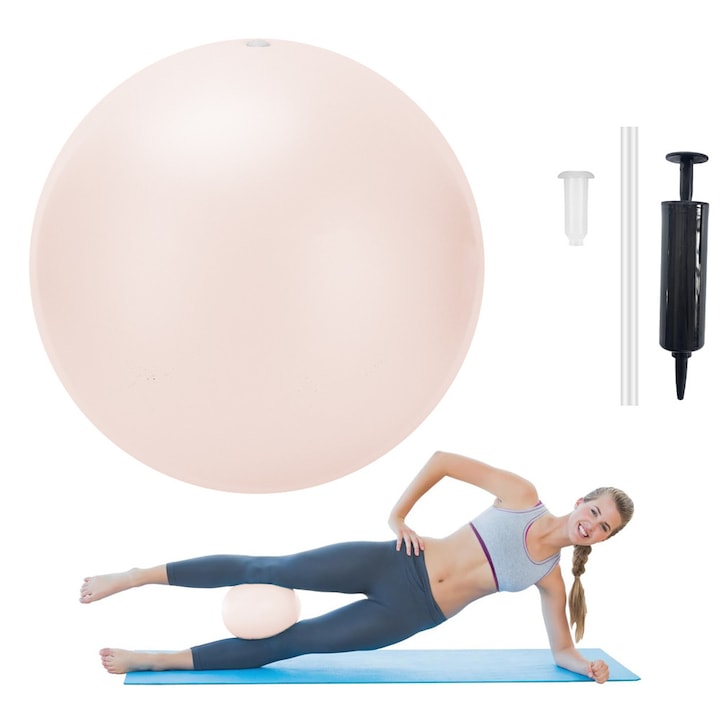 Малка фитнес топка за Пилатес, 25CM, бежова, комплект с въздушна помпа