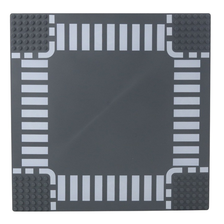 Placa constructie LEAN Toys, intersectie cu treceri pentru pietoni, 26x26 cm, gri cu imprimeu alb, set 1x placa