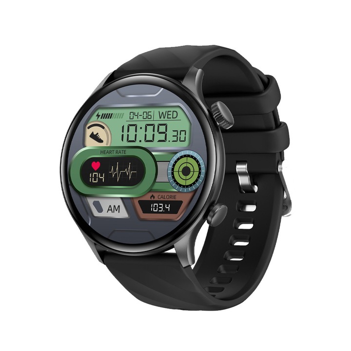 Смарт часовник W63, Bluetooth, Водоустойчив, Черен, 1.39 инча