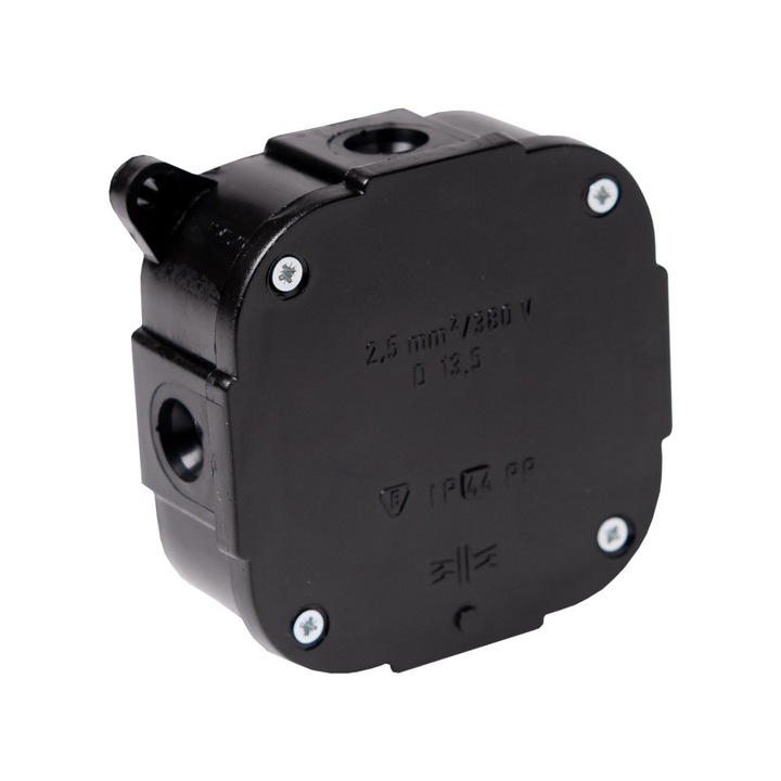 Falon kívüli szerelődoboz ViPlast 074-05 fekete 88x88x40mm IP44 380V