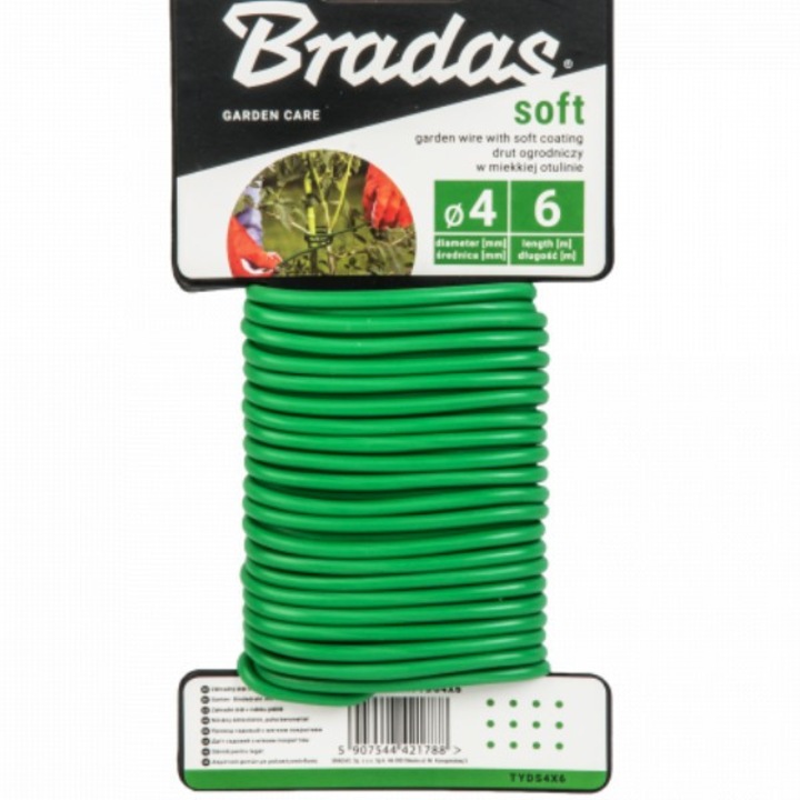 Sarma de gradina Bradas Soft TYDS5X4, fir de legat, invelis moale din PVC, rezistenta la intemperii, verde, 5 mm x 4 m