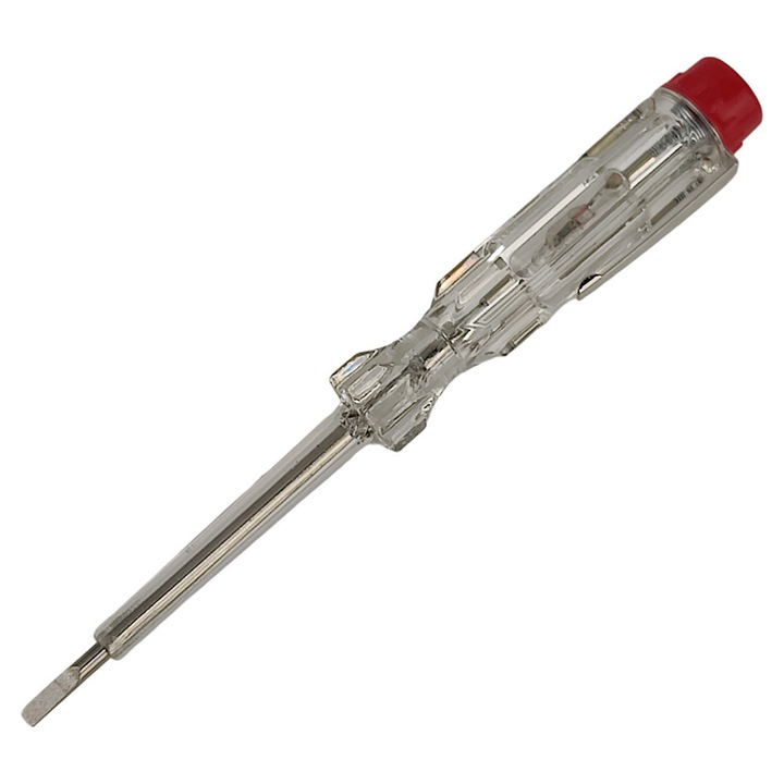 Bradas SL3 feszültségmérő/tesztelő, 110-250V, lapos hegyű, króm-vanádium acél, átlátszó/piros, 145 mm