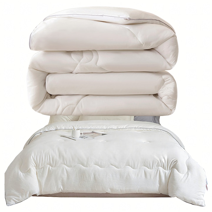 Plapuma de iarna ZOLA, umplutura lana naturala, husa poliester antialergica, alba, 200x220cm