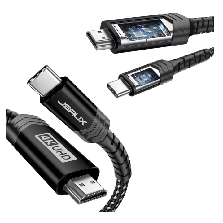 Cablu adaptor USB-C la HDMI 4K, JSAUX, 300cm, negru