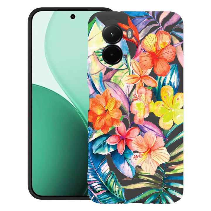 BestCase® Husa TPU Ultra Slim Compatibil cu Poco M7, cu Design Topical Flowers, 3119618 B 498