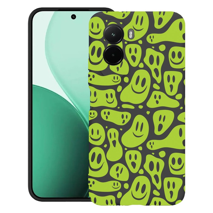 BestCase® Husa TPU Ultra Slim Compatibil cu Poco M7, cu Design Green Acid Smiley, 3119618 B 1051