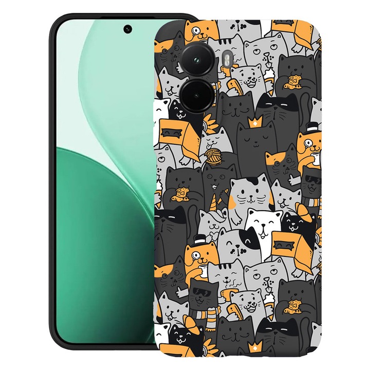 BestCase® Husa TPU Ultra Slim Compatibil cu Poco M7, cu Design Cat Pattern, 3119618 B 1030