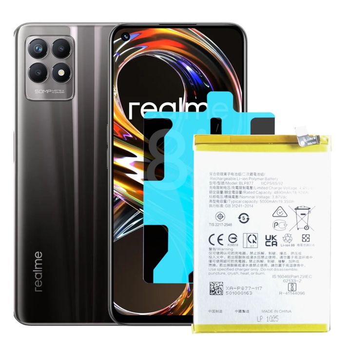 Baterie telefon, pentru Realme 8i / V20 / V30 / C30, 4890mAh, set cu banda de montaj