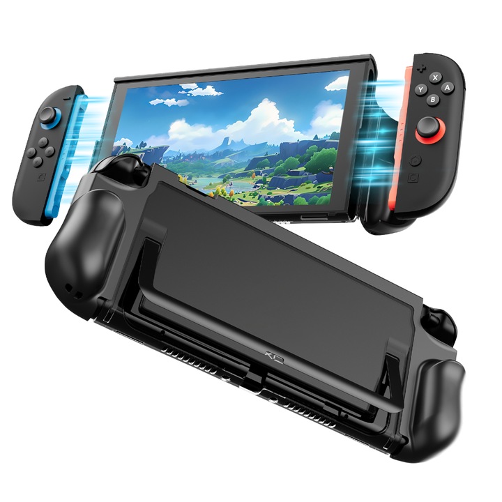 Husa pentru consola, YAXO Buzzard, pentru Nintendo Switch 2, constructie hibrida din TPU si PC, Techno Negru