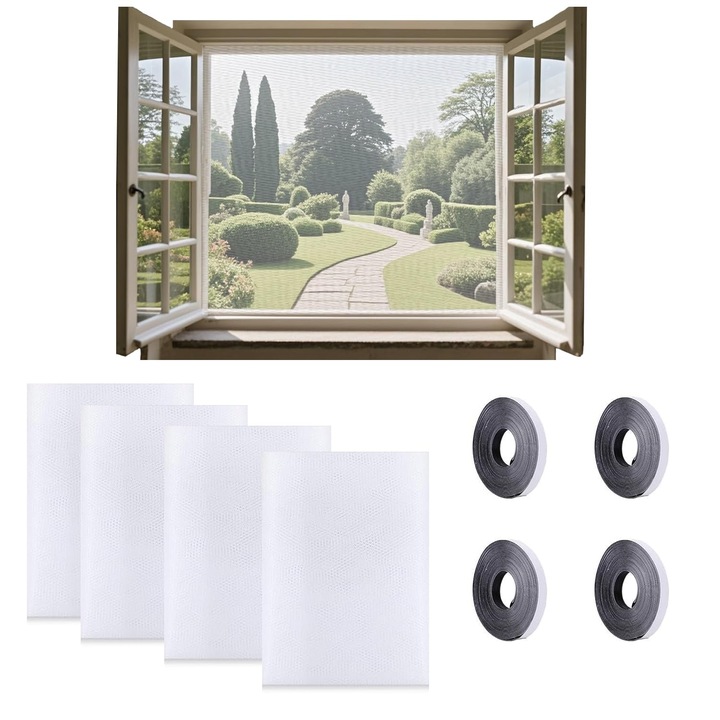 Set 4 plase anti-insecte autoadezive, 130x150cm, culoare alb