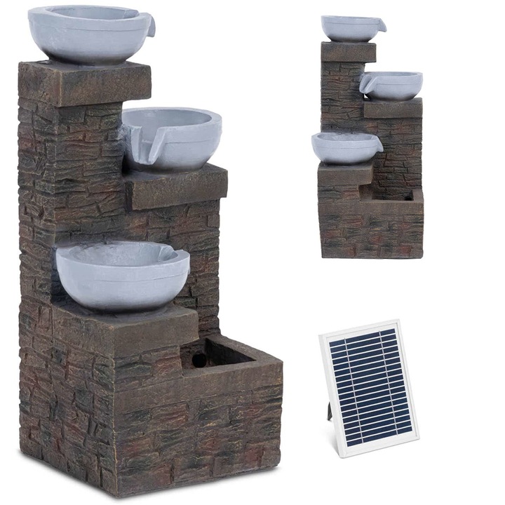 Fontana solara pentru gradina, 3 mese, iluminare LED, 33x33x75cm