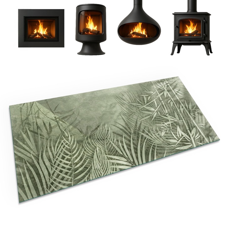 Panou de protectie din sticla, Coloray, Frunze Tropicale Pe Fundal, 120x60 cm, Verde, Protectie parchet si gresie, Termorezistenta, 010010780180000282779