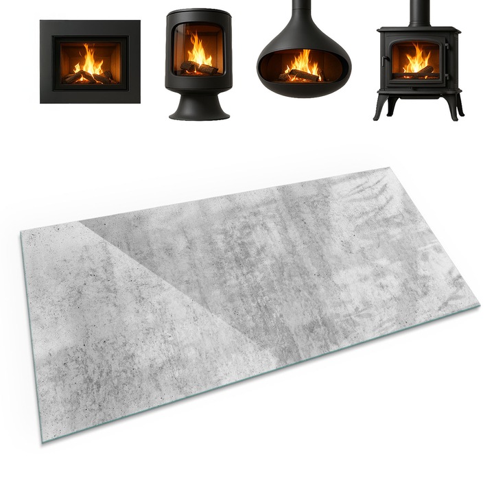 Protectie din sticla pentru semineu, Coloray, Structura Din Beton Brut, 120x60 cm, Gri, Rezistenta la temperaturi ridicate, Margini slefuite, 010010780180000030572