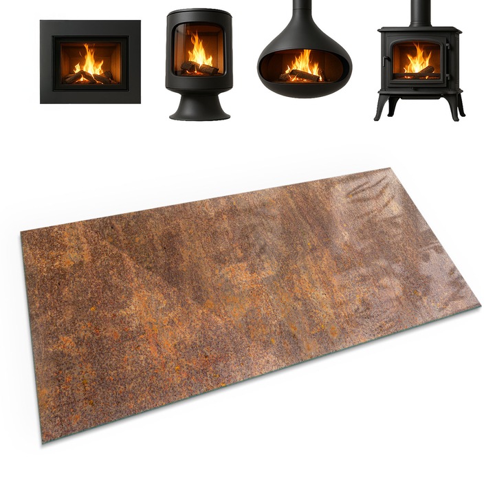 Protectie din sticla pentru semineu, Coloray, Urma De Rugina Pe Suprafata Metalica, 120x60 cm, Maro, Rezistenta la temperaturi ridicate, Margini slefuite, 010010780180000020218