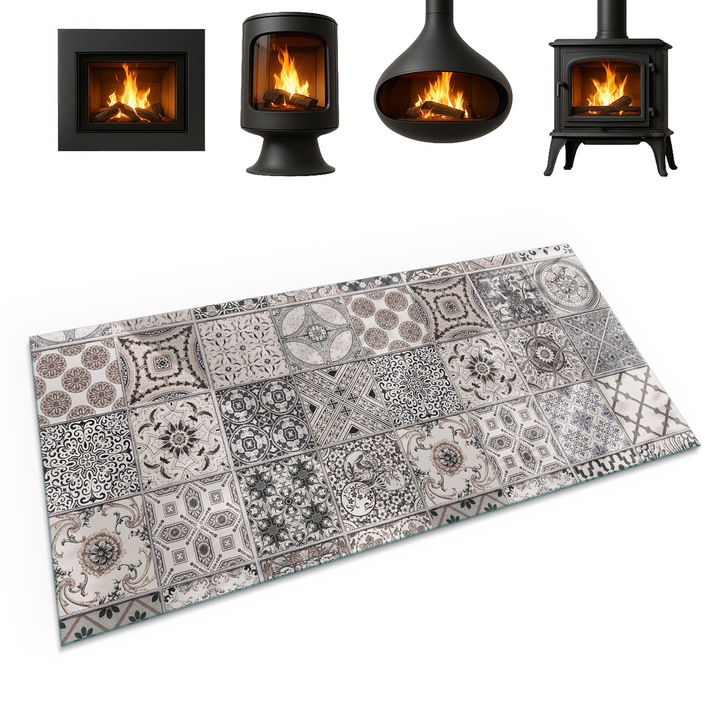 Placa de sticla pentru semineu, Coloray, Modele Decorative Cu Placi, 100x50 cm, Negru, Termorezistenta, Sticla securizata (Grosime 4mm), 010010780170000007834