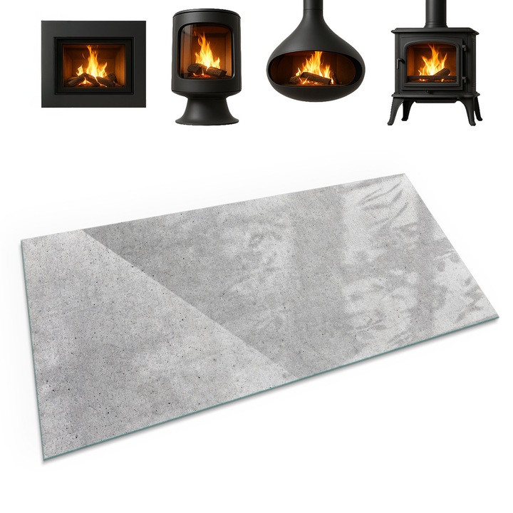 Protectie din sticla pentru semineu, Coloray, Textura De Beton Intr-Un Stil Brut, 120x60 cm, Gri, Rezistenta la temperaturi ridicate, Margini slefuite, 010010780180000020362