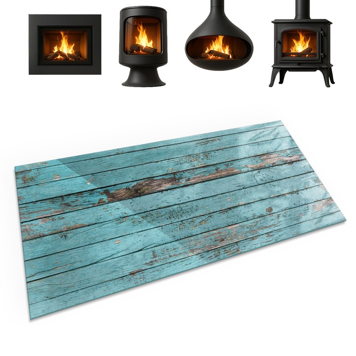 Placa de sticla pentru semineu, Coloray, Placi Rustice In Stil Natural, 120x60 cm, Turcoaz, Termorezistenta, Sticla securizata (Grosime 4mm), 010010780180000020220