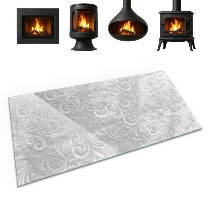 Panou de protectie din sticla, Coloray, Motiv Elegant Al Plantelor, 120x60 cm, Gri, Protectie parchet si gresie, Termorezistenta, 010010780180000033982