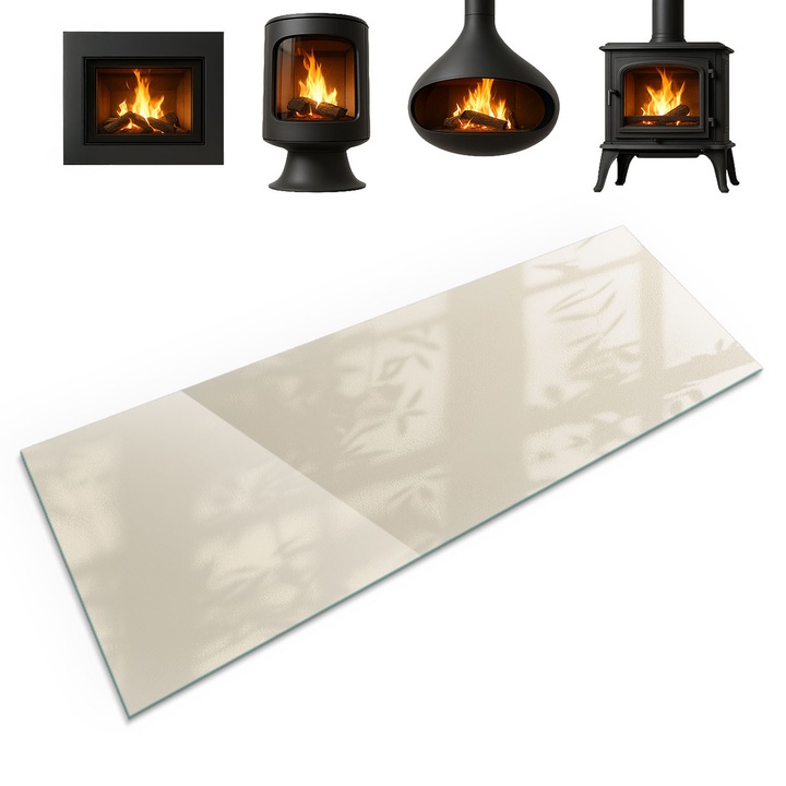 Placa din sticla securizata, Coloray, Culoare Bej, 125x50 cm, Protectie podea semineu, Accesoriu modern, Usor de curatat, 0100107801900cceee3cf