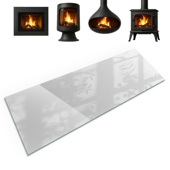 Protectie din sticla pentru semineu, Coloray, Culoare Gri, 125x50 cm, Rezistenta la temperaturi ridicate, Margini slefuite, cu Imprimeu, 0100107801900ccdedede