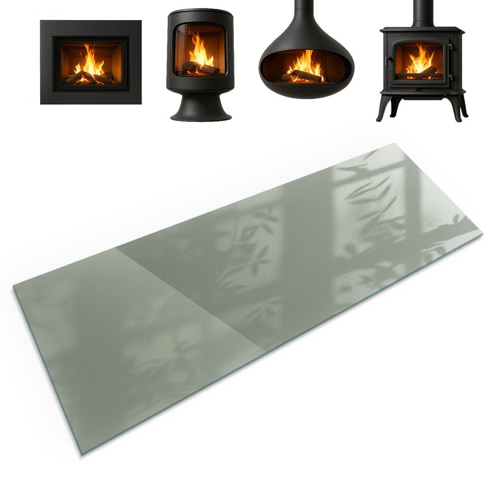 Protectie din sticla pentru semineu, Coloray, Culoare Gri-Verde, 125x50 cm, Rezistenta la temperaturi ridicate, Margini slefuite, cu Imprimeu, 0100107801900cc909b8a