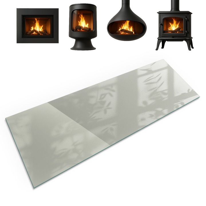 Protectie din sticla pentru semineu, Coloray, Culoare Gri-Verde, 125x50 cm, Rezistenta la temperaturi ridicate, Margini slefuite, cu Imprimeu, 0100107801900ccc0c2b4