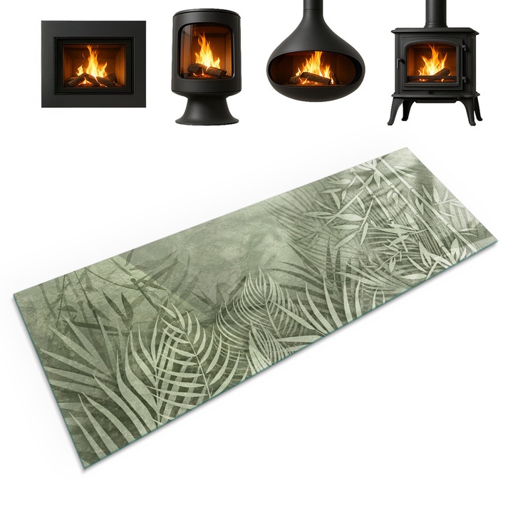 Panou de protectie din sticla, Coloray, Frunze Tropicale Pe Fundal, 125x50 cm, Verde, Protectie parchet si gresie, Termorezistenta, 010010780190000282779