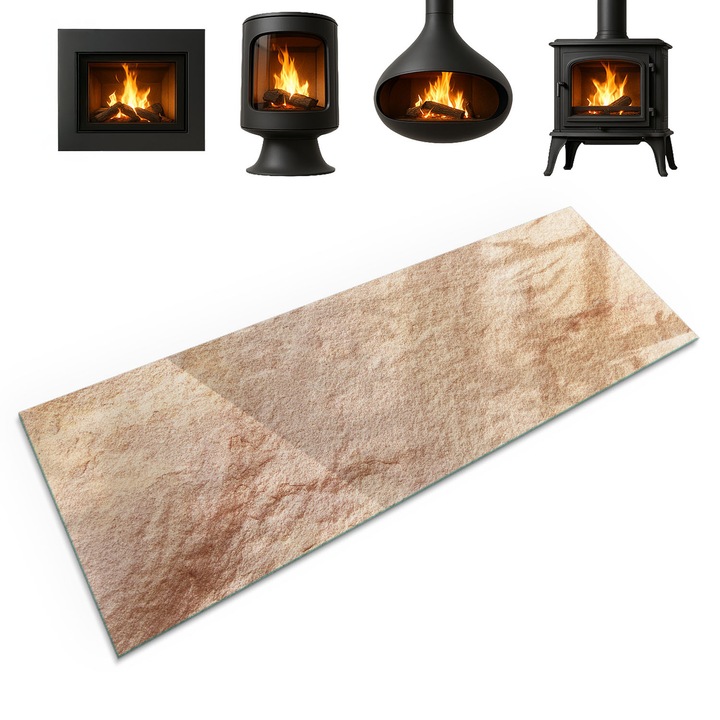 Protectie din sticla pentru semineu, Coloray, Natura Structurii Din Piatra, 125x50 cm, Bej, Rezistenta la temperaturi ridicate, Margini slefuite, 010010780190000019103