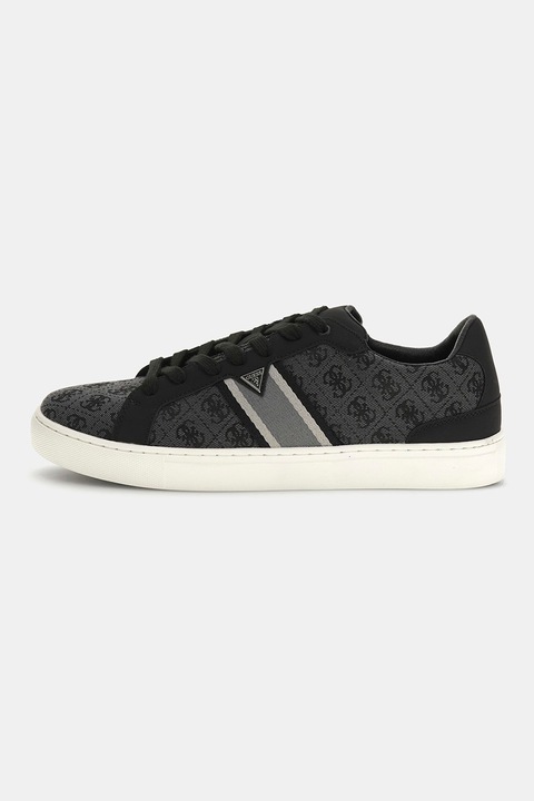 GUESS, Pantofi sport cu garnituri din material textil si model, Negru/Gri antracit