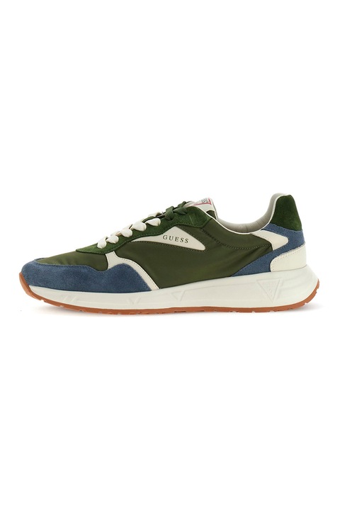 GUESS, Colorblock dizájnú textilsneaker nyersbőr részletekkel, Sötétkék/Angolzöld/Világosbézs