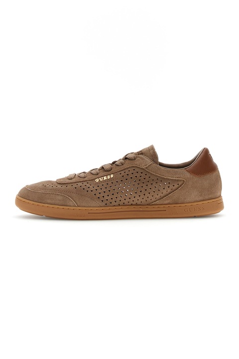 GUESS, Perforált nyersbőr sneaker, Karamellbarna