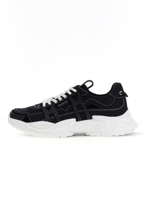 GUESS, Féltelitalpú sneaker bőrrészletekkel, Fekete