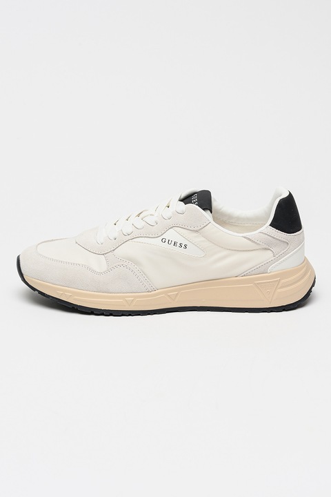 GUESS, Sneaker nyersbőr részletekkel, Világosszürke/Törtfehér