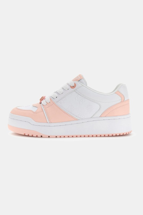 GUESS, Pantofi sport din piele ecologica cu logo, Roz somon/Alb optic