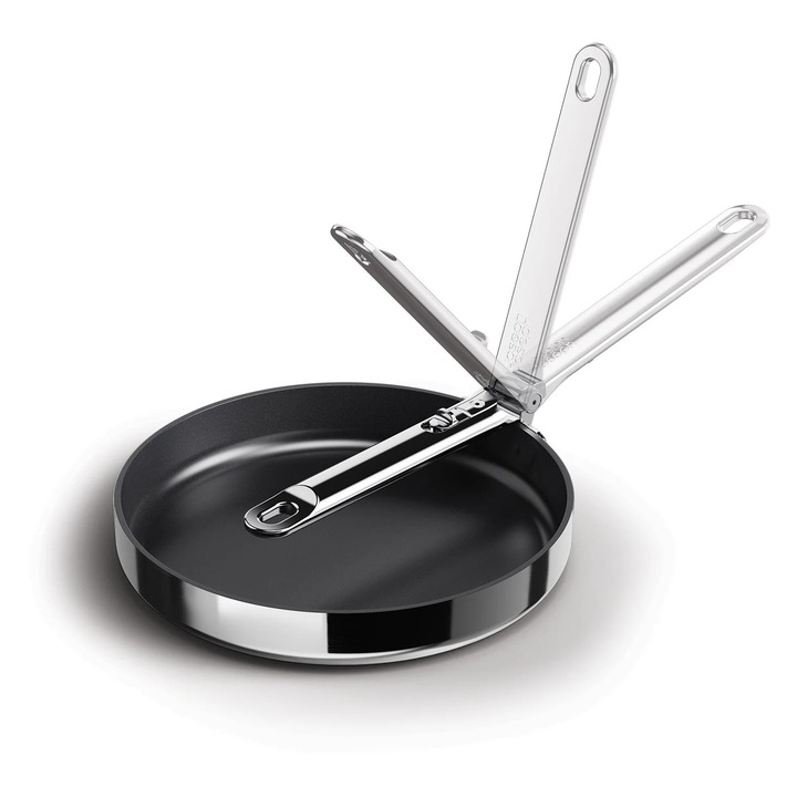 Rozsdamentes acél serpenyő 24cm, Joseph Joseph, összecsukható nyél, kerámia tapadásmentes bevonat, 8.9x45.1x24.5cm