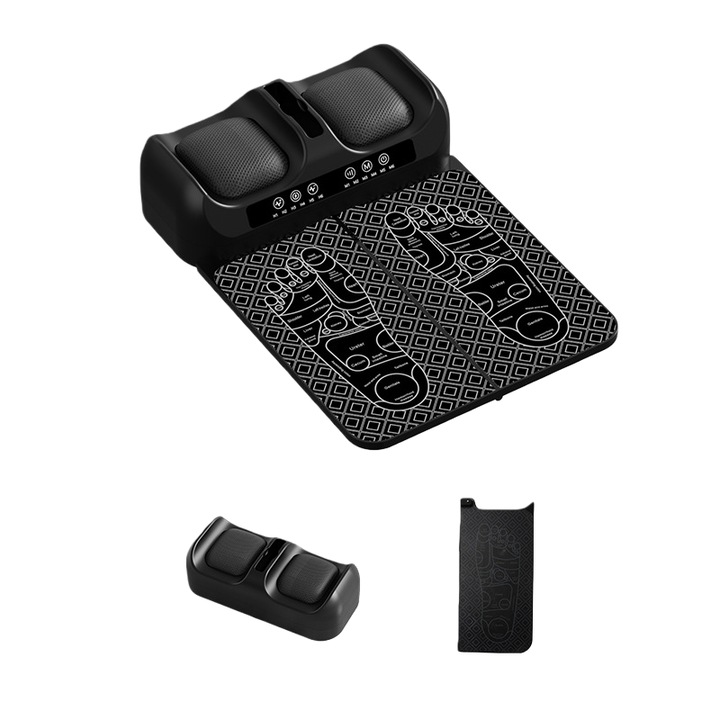 Aparat de masaj pentru picioare, 30W, microcurent EMS, incalzire, relaxare musculara, promoveaza circulatia sangelui, negru