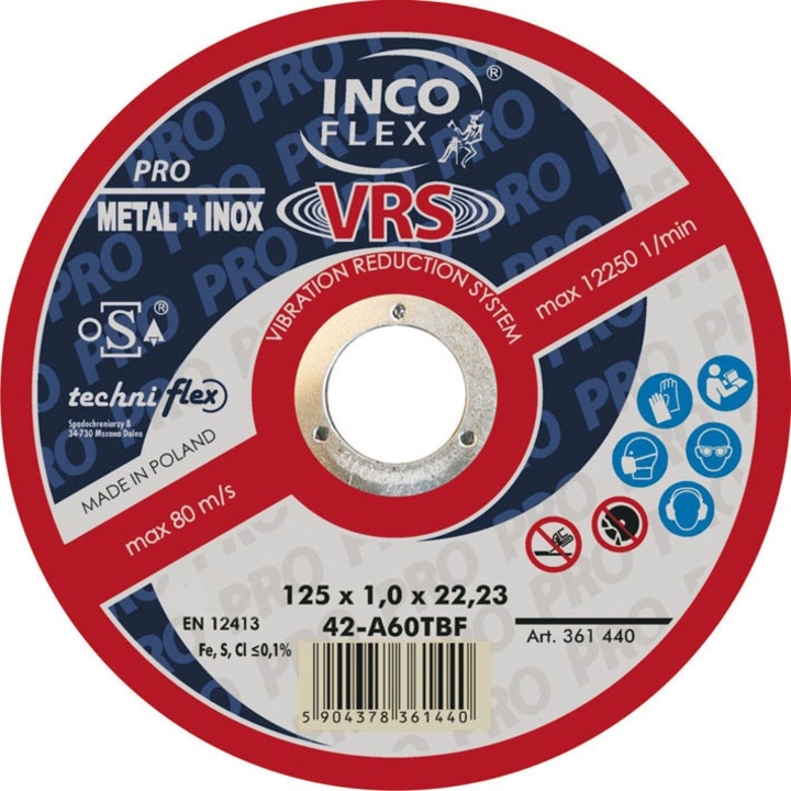 TECHNIFLEX vágókorong, 125x1.6x22mm, rozsdamentes acélhoz és hagyományos acélhoz, fokozott ellenállás