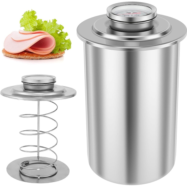 Форма за шунка, BOMSTOM, с термометър, 1.5 L, Неръждаема стомана, Сребрист