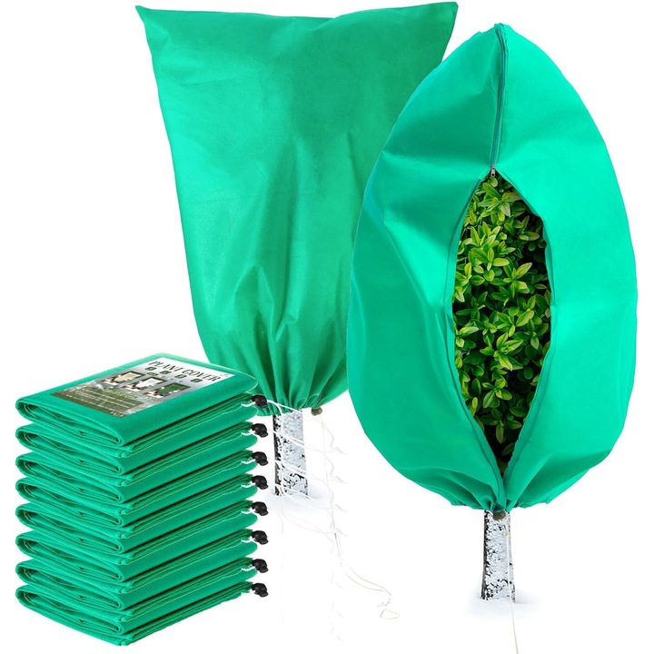 Huse pentru plante, set de 8 bucati, 80x120cm, protectie impotriva inghetului, impermeabile, cu fermoar, pentru iarna, plante de gradina