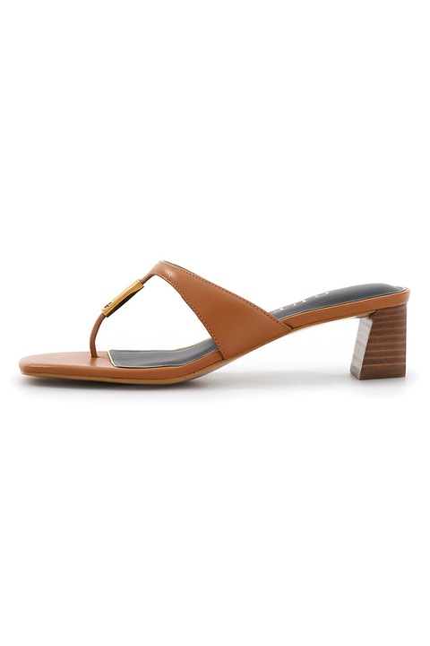 GUESS, Papuci flip-flop din piele cu toc masiv, Maro, 37