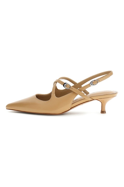 GUESS, Pantofi din piele cu varf ascutit si toc kitten, Bej deschis