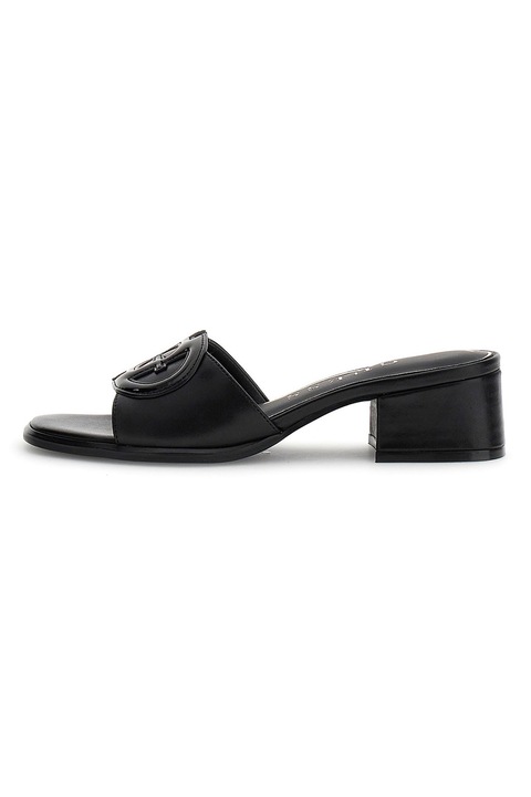 GUESS, Papuci din piele ecologica cu toc inalt si garnituri din piele ecologica, Negru, 39