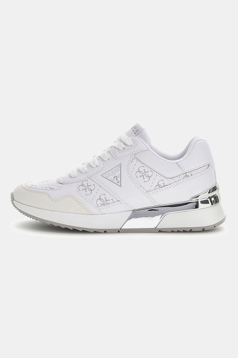 GUESS, Pantofi sport din piele ecologica cu detalii cu model monograma, Alb/Argintiu