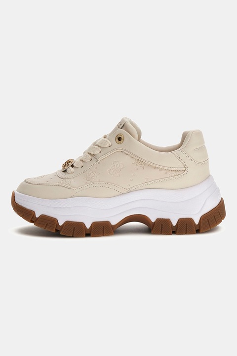 GUESS, Pantofi sport din piele ecologica cu detalii cu model monograma, Crem