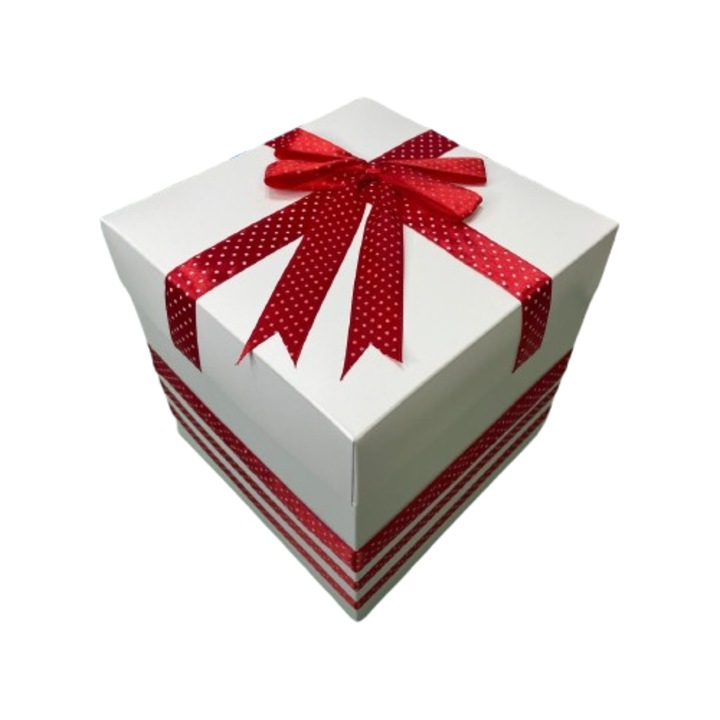 Cutie pentru cadou - Nicas - carton alb cu fundita rosie - forma cub -20x20x20cm - tip N20