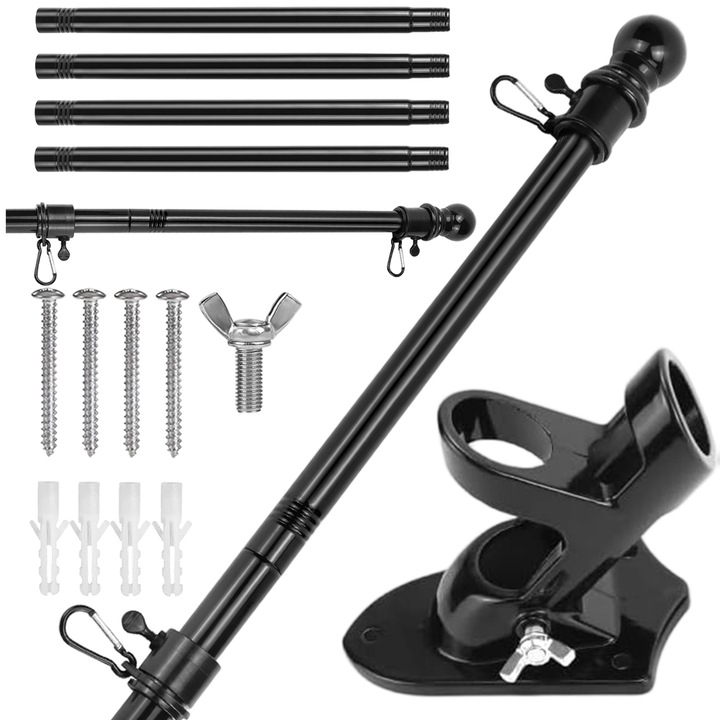 Suport pentru catarg de steag de 1,8 m, pentru furtun, gradina, terasa, interior/exterior, usor demontabil, in interior sau exterior. Negru