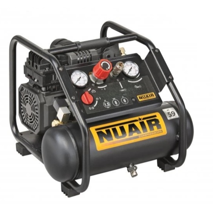 Compresor NUAIR 6L, 8 bar, 1,1 kW, 2 cilindri, fara ulei, 435x435x410cm