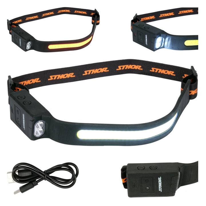 Lanterna frontala Sthor 430lm, 4 moduri, senzor de miscare, IP44, 175x35x20mm