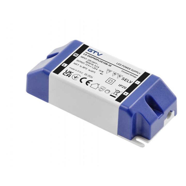 Tápellátás, LED GTV PRO 12V 15W IP20, 220-240V, túlterhelés elleni védelemmel