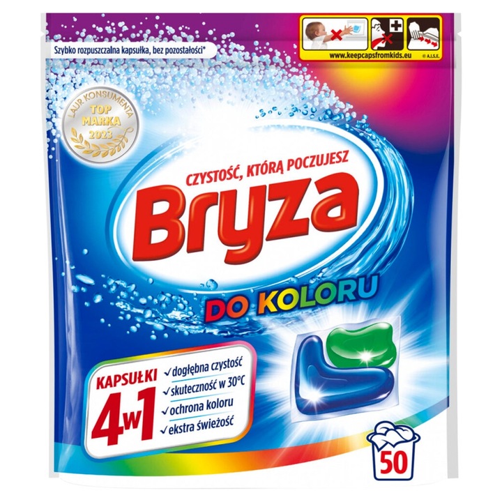 BRYZA Spring Freshness Color 4in1 mosókapszula/tabletta, 4 az 1-ben, színvédelem és extra frissesség, hatékony 30°C-on, színes ruhákhoz, 50 db